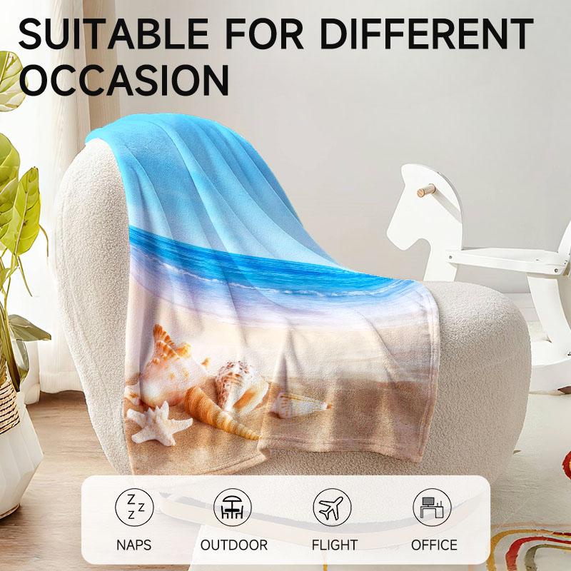 Starfish shell beach theme flannel blanket suitable for travel, camping, sofa, bed, tourism, holiday gifts Halloween Christmas