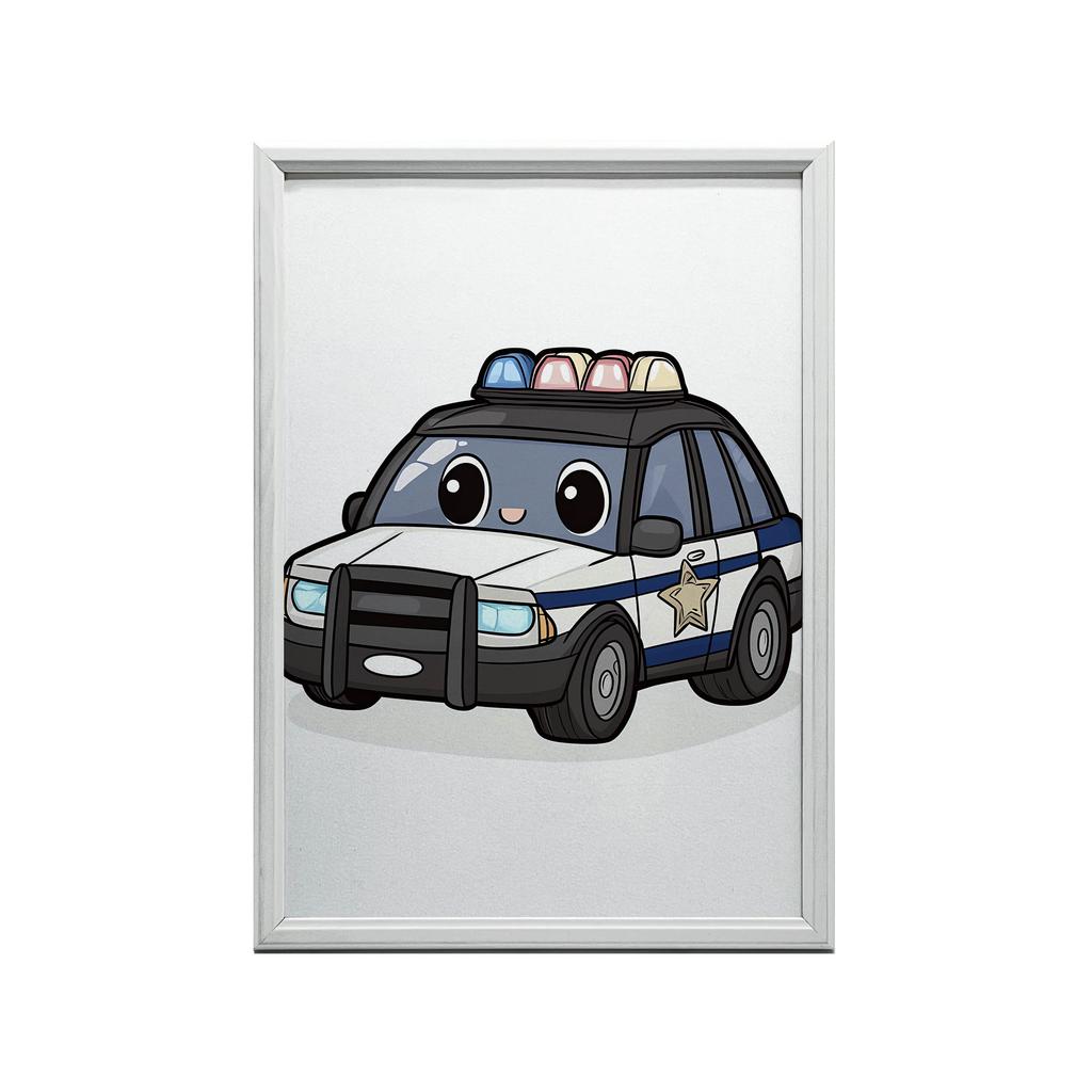 Police Car Poster Police Car Poster, 30X40 Cm, White Wooden Frame, 230 Gsm Matte Paper