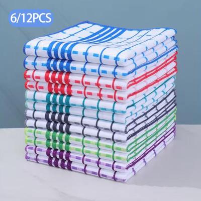 Paños de cocina absorbentes a cuadros para limpieza, juego de 6/12, paños de cocina y manteles para el hogar, paños para el hogar fáciles de limpiar.
