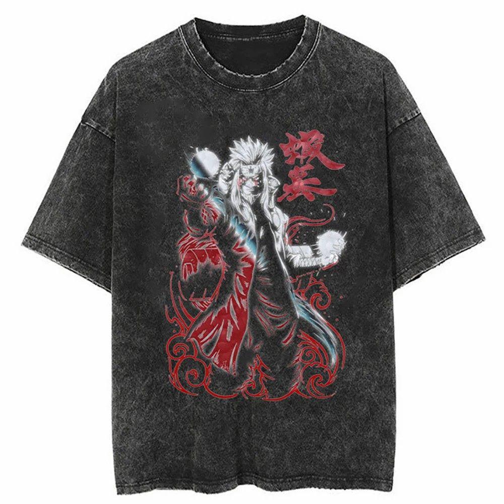 Streetwear Washed Naruto Anime T-shirt for Men and Women Pure Cotton Summer New Short Sleeve Retro Vintage Design