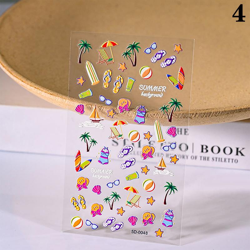 Colourful 5D Relief Fresh Ocean Style Nail Sticker Sea Star Shell Coconut Tree Three-Dimensional Relief Nail Sticker
