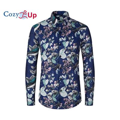 Men Floral Dress Shirts Long Sleeve Casual Button Down Flower Printed Shirts
