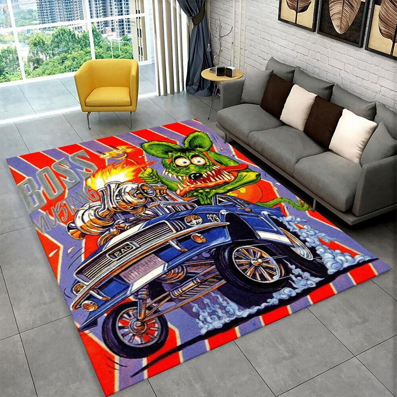 3D Rat Fink Cartoon Raceauto Moto Bord Tapijt Vloerkleed voor Slaapkamer Woonkamer Bank Deurmat Huisdecoratie,Kind Speelruimte Tapijt Antislip