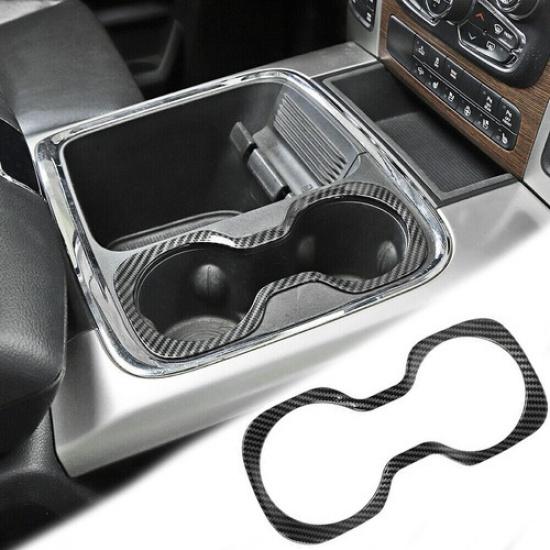 Carbon Fiber Front Cup Holder Cover Decor Ring Trim For Dodge Ram 1500 2010-2017