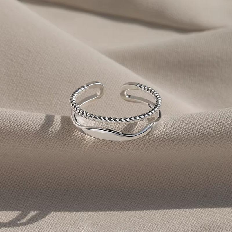 1Pcs Double-layer twisted wire ring with adjustable opening. Women's simple stainless steel ring.