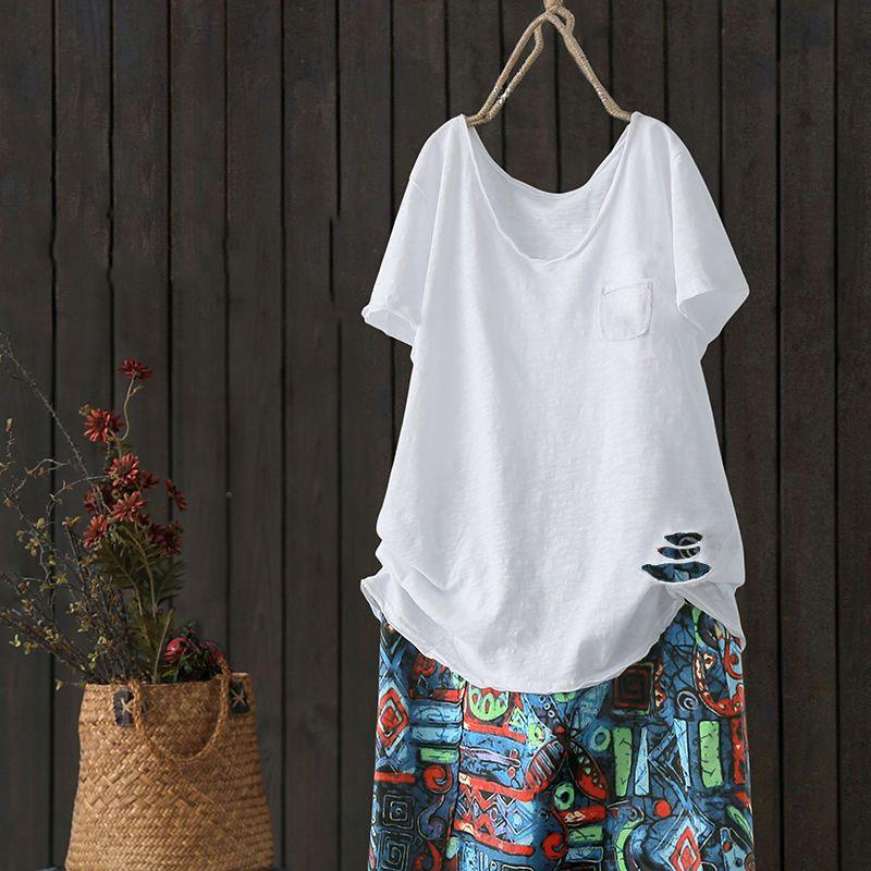 Cotton Hooded T Shirt Women Summer Style Pocket Printing Loose White Short Sleeve Hole Casual Top Y2k