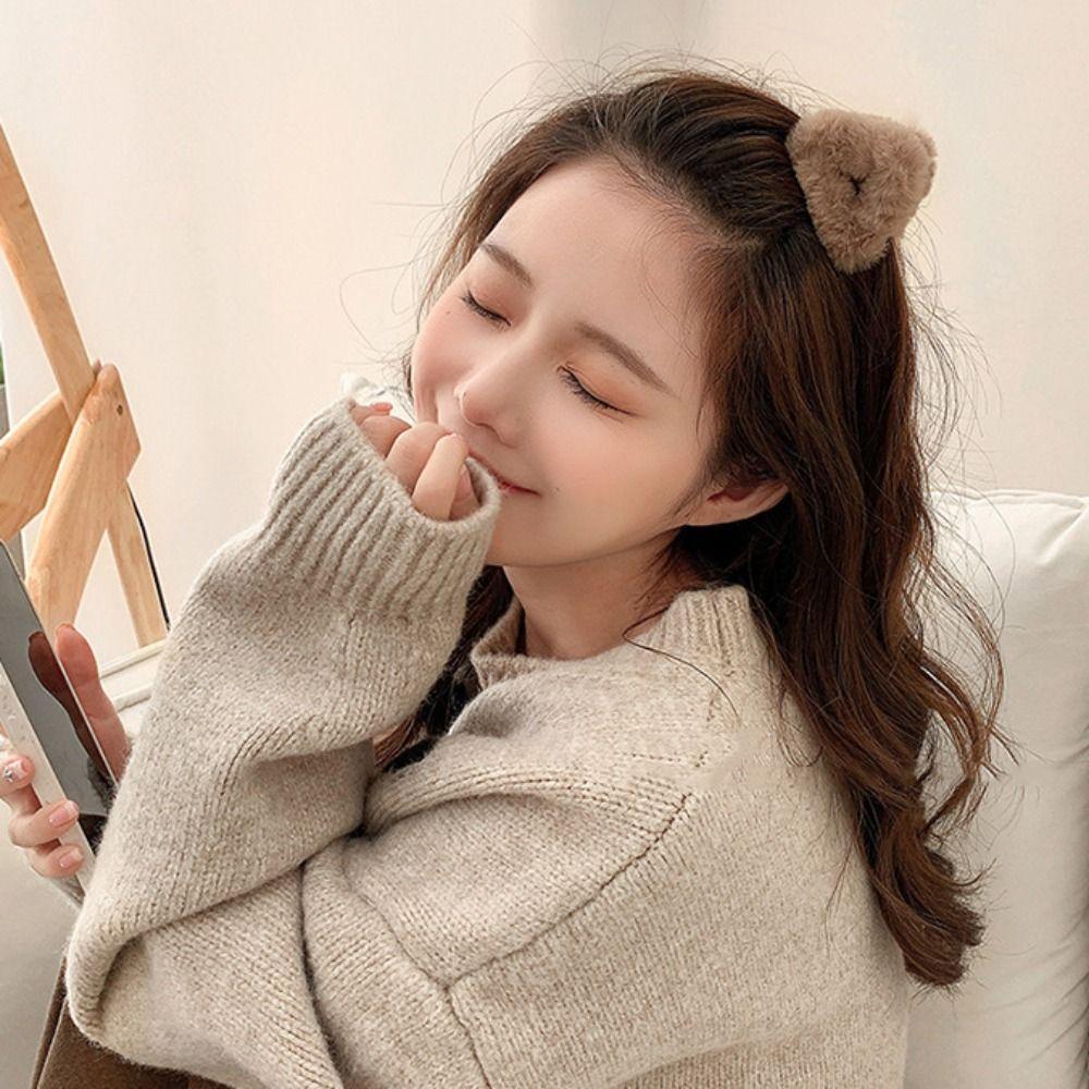 Lambhair Small Bear Ear Hair Claw Small Size Mini Cat Ear Hairgrip Plush Cat Ear Hair Clip  Daily