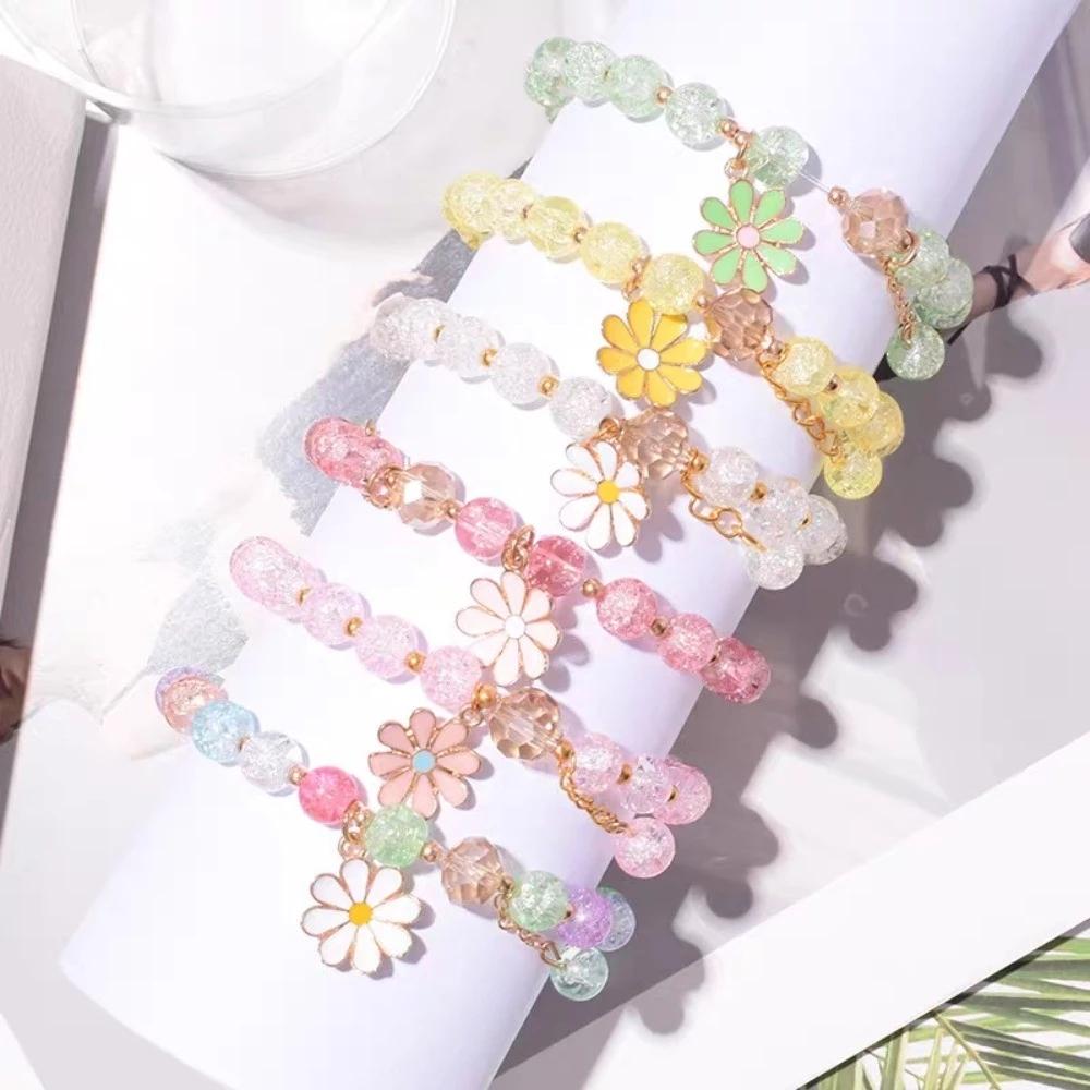 Exquisite Daisy Flower Bracelets Solid Color Beaded Elastic Rope Wristband Women Girls Jewelry Gifts