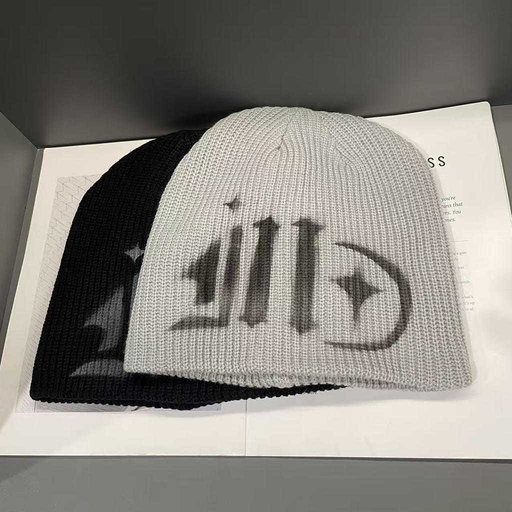 Pile Hat Cold Hat for Men In Autumn and Winter Street Sweet and Cool European and American Style Spray Painted Knitted Woolen Hat for Women