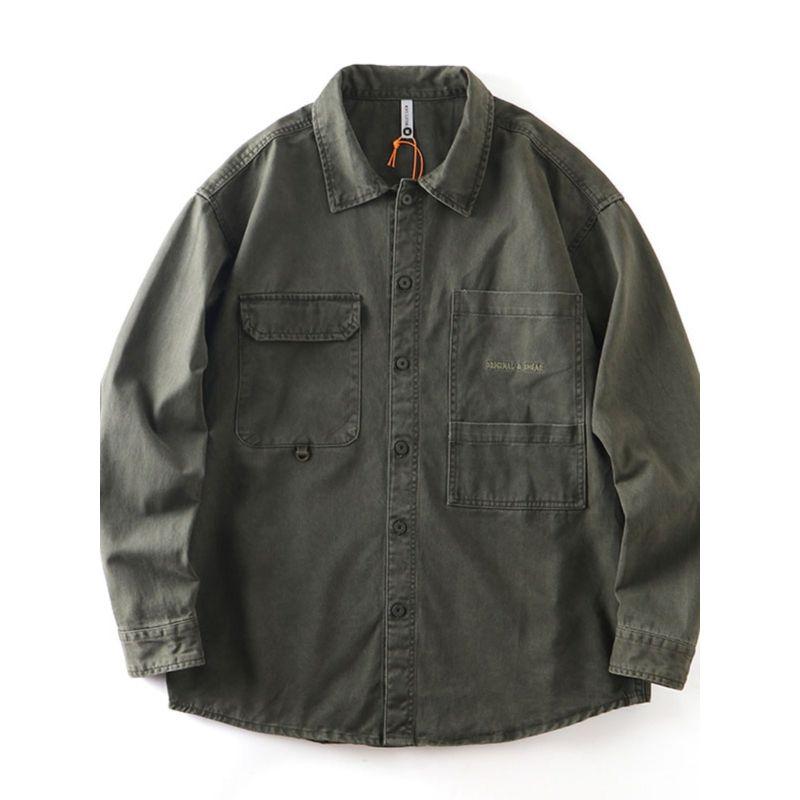 American vintage Heavy Pure Cotton Cargo Shirts Men's Autumn and Winter Long sleeve Outerwear Foreign Trade Cattle Goods Washed Casual Shirt