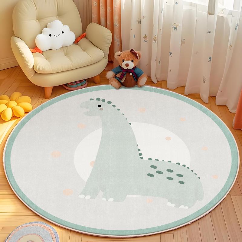 Cartoon Animal Faux Cashmere Rug - Cute Round Bedside Mat for Bedroom, Living Room, or Children's Playroom