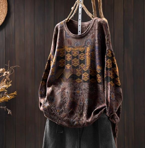 

Винтажный свободный свитер с круглым вырезом, женский зимний свитер с длинными рукавами в китайском стиле, винтажный свитер One Size