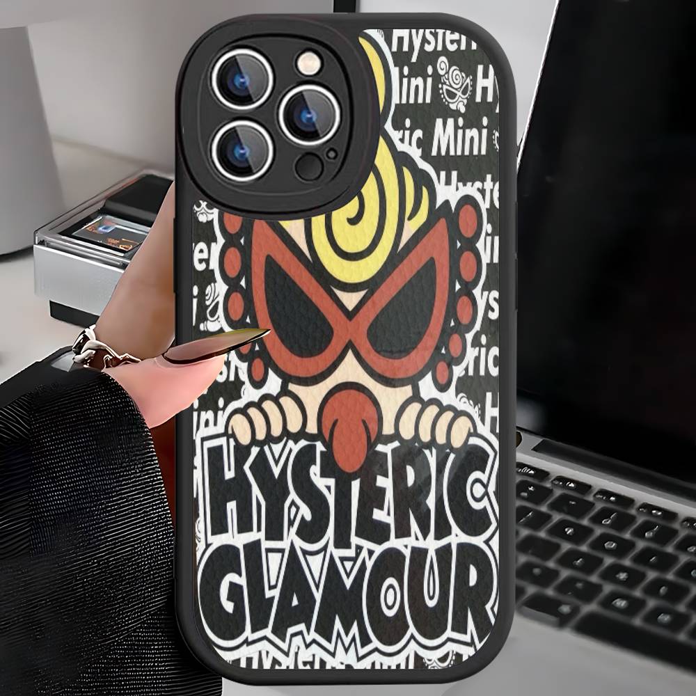 Japan Fashion H-Hysteric M-Mini Phone Case For iPhone 16 15 14 13 12 11 Pro Max Plus Leather Soft Cover