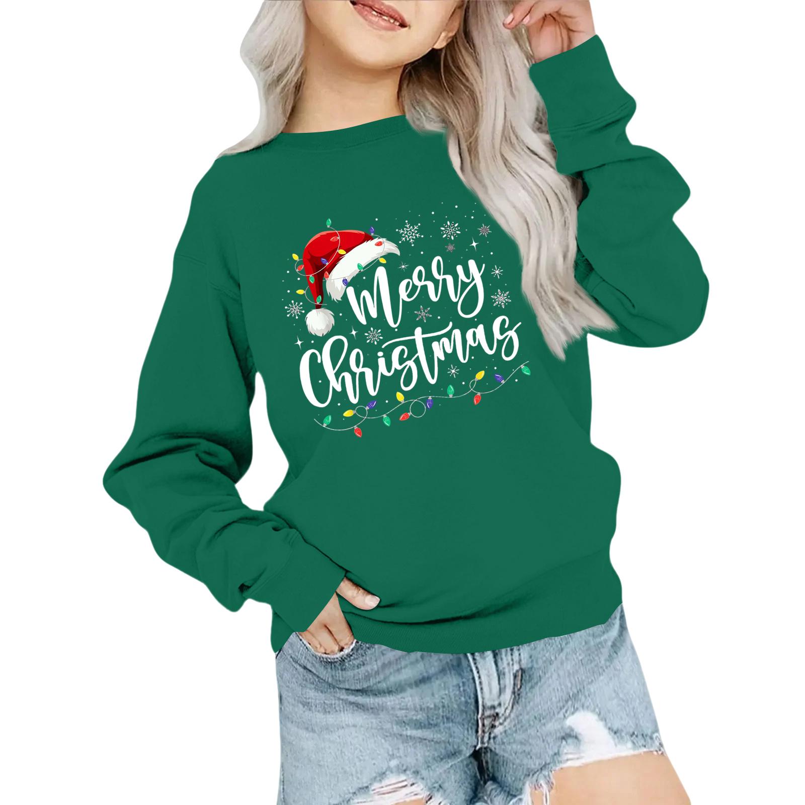 

Детская модная толстовка оверсайз с круглым вырезом, свободного кроя, с длинными рукавами, с повседневным рождественским принтом 160