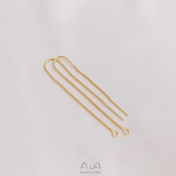 DIY U-Shaped Ear Wire: Handmade 14K/18K Gold & 925 Silver Chain-Shaped Studs - Color-Preserving Jewelry Accessories