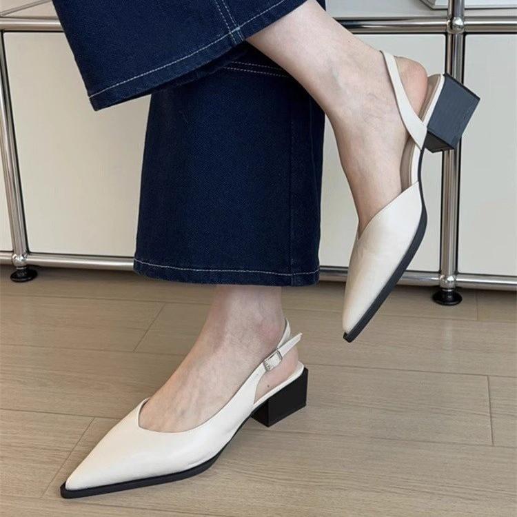 Black Sandals Women Summer New Women's Sandals Pointed Pumps Women Shoes Office Dress Shoes Sexy Square Heel High Shoes