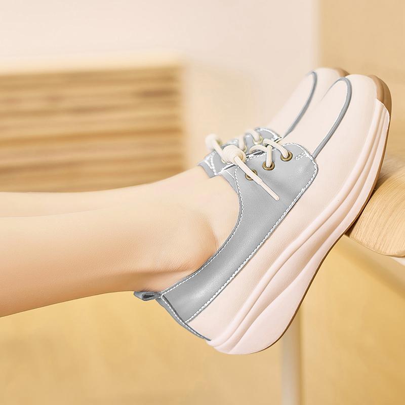 Lady Platform Loafers Casual Elegant Students Black Leather Sneakers for Girl Plus Size