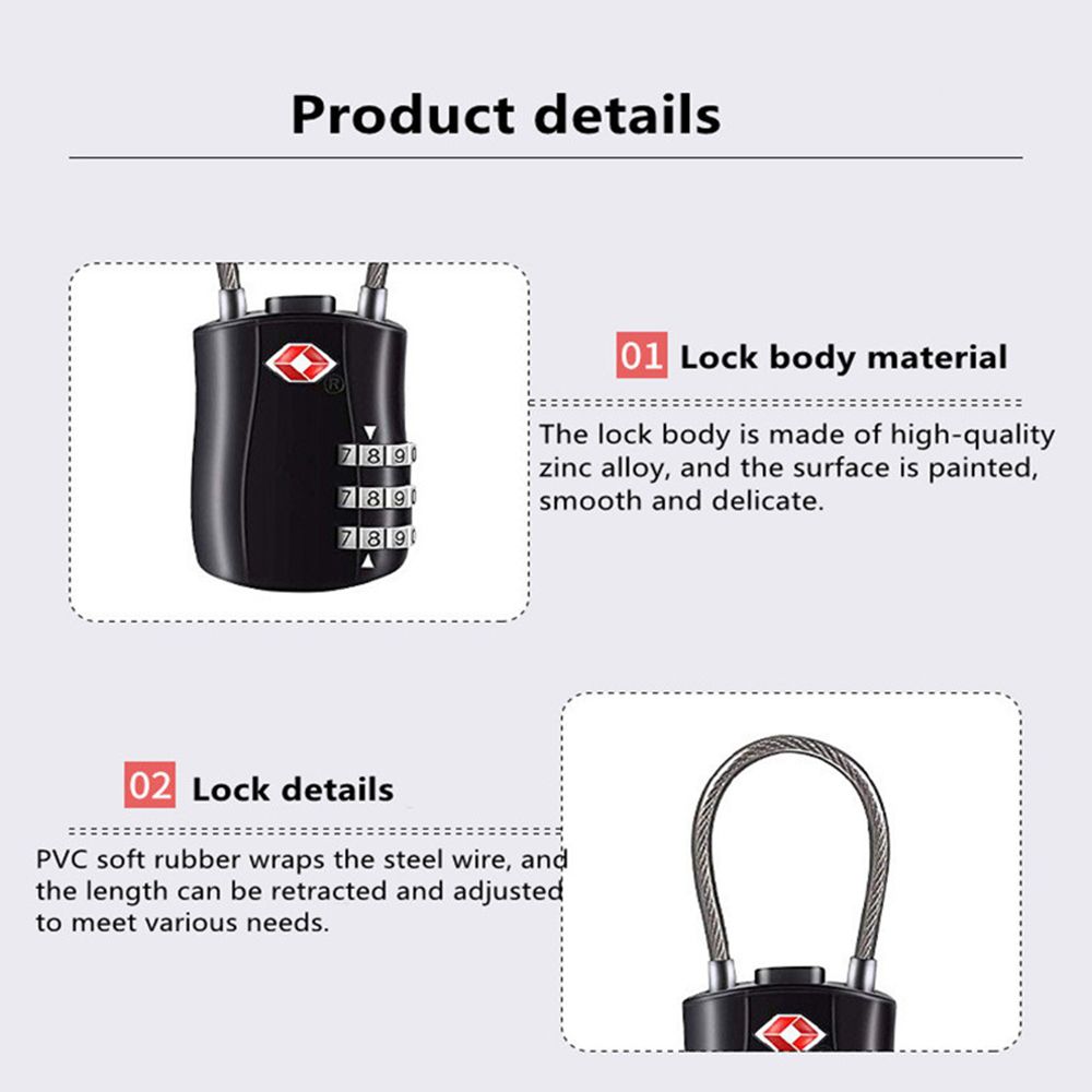 Security Multi-purpose TSA Customs Lock Anti-theft Safely Code Lock 3 Digits TSA Steel Wire Lock