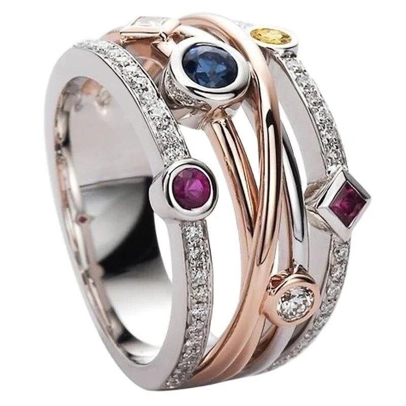 Huiran Fashion Cross Female Finger Ring Jewelry White/Yellow Blue/Rose Red CZ Shine Stone Evening Party Accessories Stylish Gift