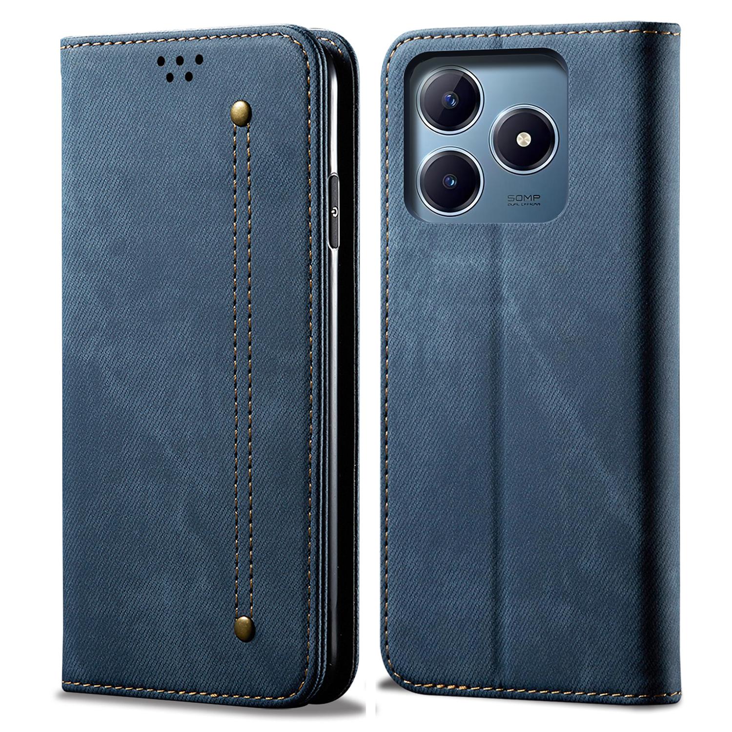 

Для Realme Note 60x 4G/C63 4G/C61 4G Чехол Текстура джинсовой ткани Кожаный Чехол-кошелек для телефона Откидная подставка Blue