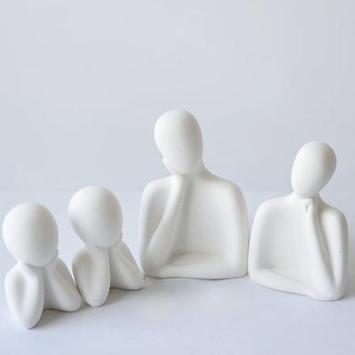 Couple Family Statue | Ceramic Thinker Sculpture | Home Decor Items for Living Room Show Piece | Table Artifact (White | Set of 4), People