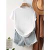 European size Women's White Short Sleeve T-Shirt with LOVE Letter Print  Multicolor Hearts - Round Neck Casual Blouse