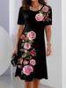 Summer Women's Round Neck Short Sleeve Printed Fashion Loose Midi Dress