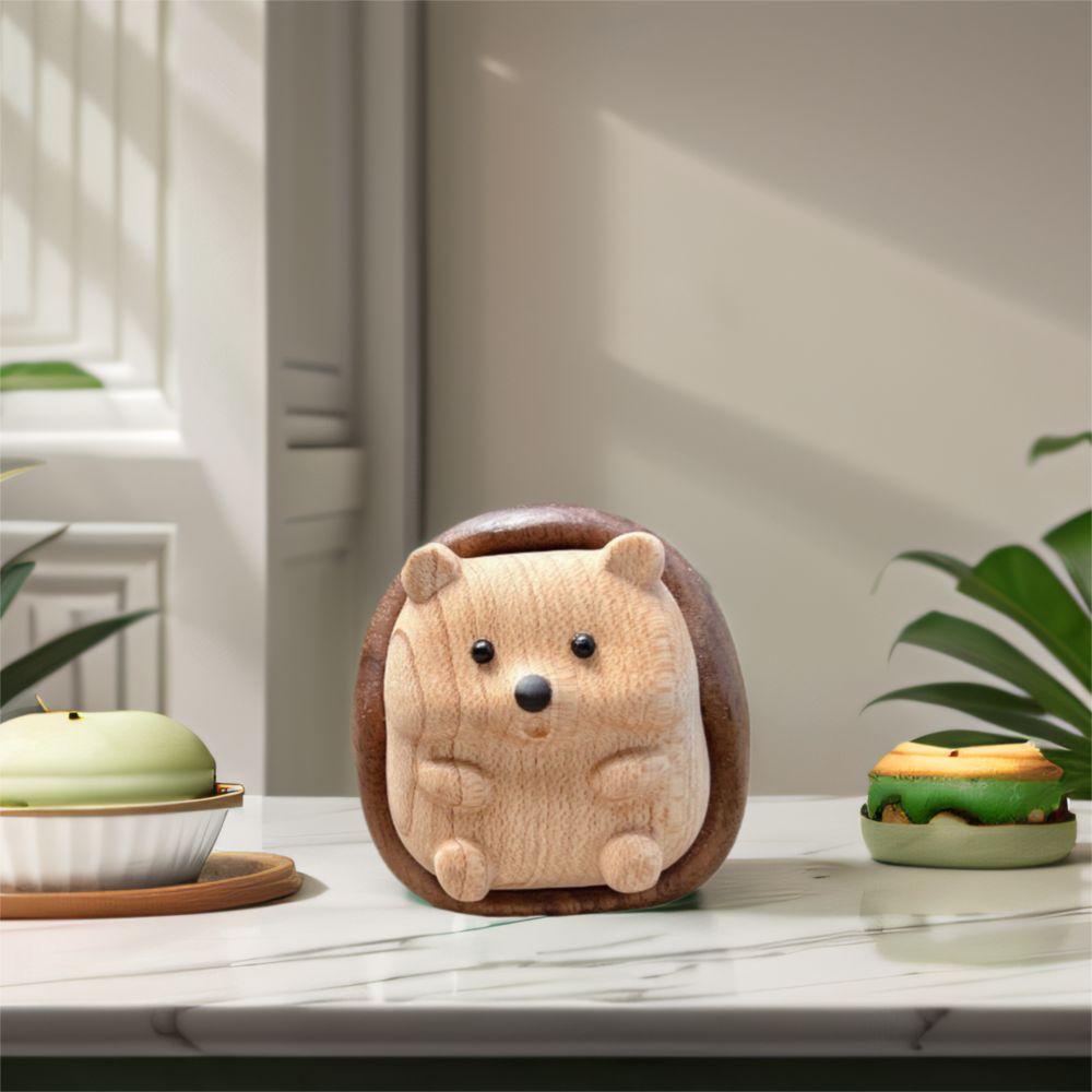 Crafts Cartoon Hedgehog Statue Creative Decorative Animal Sculpture Wooden Interior Decoration Figurine Gift