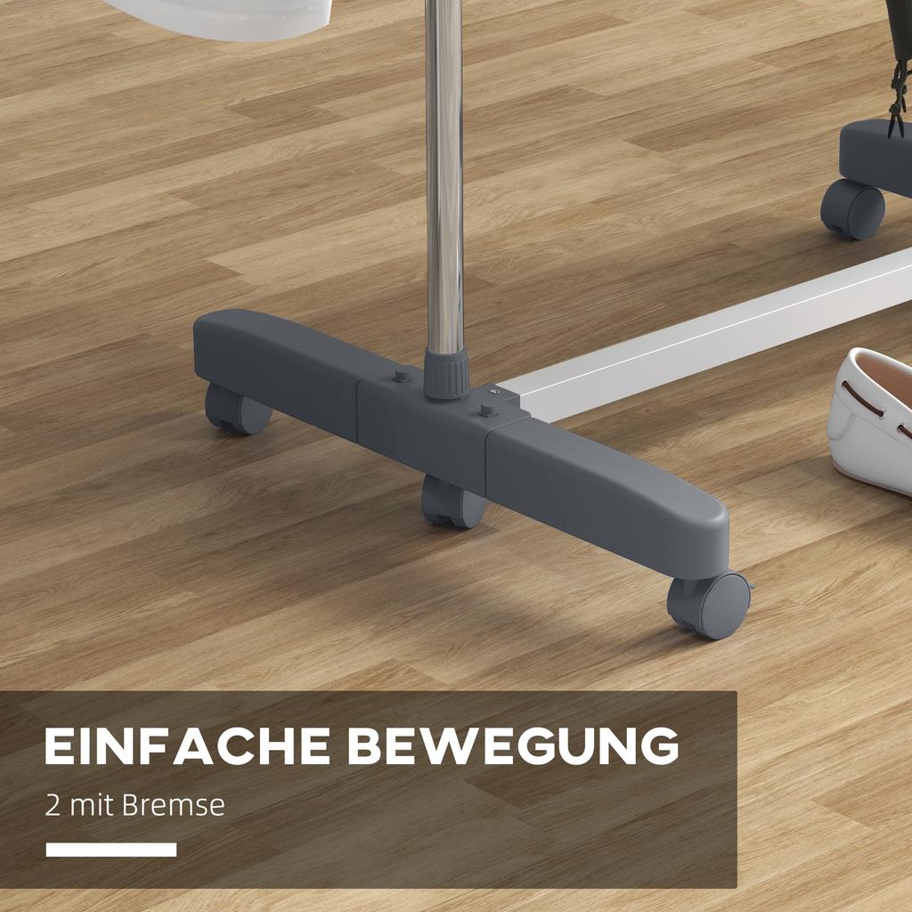Three-Shelf Collapsing Clothes Horse, With Side Arms and Wheels - Grey