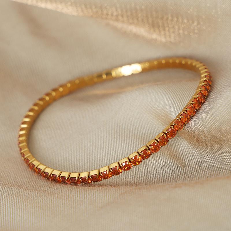 Multicolor Zircon Gold-Plated Titanium Steel Elastic Bracelet