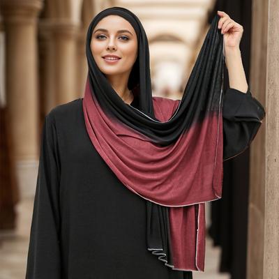 Muslimský gradientní šátek hidžáb Dámský prémiový žerzejový šál hidžáb Módní spojování barev Jednobarevný turban Měkký bavlněný žerzejový šátek na hlavu