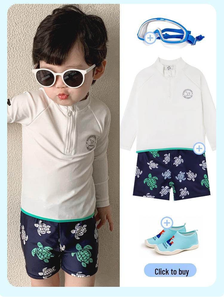 Boys' Long Sleeve Sun Protection Swimsuit Set - Quick Dry Jellyfish Design