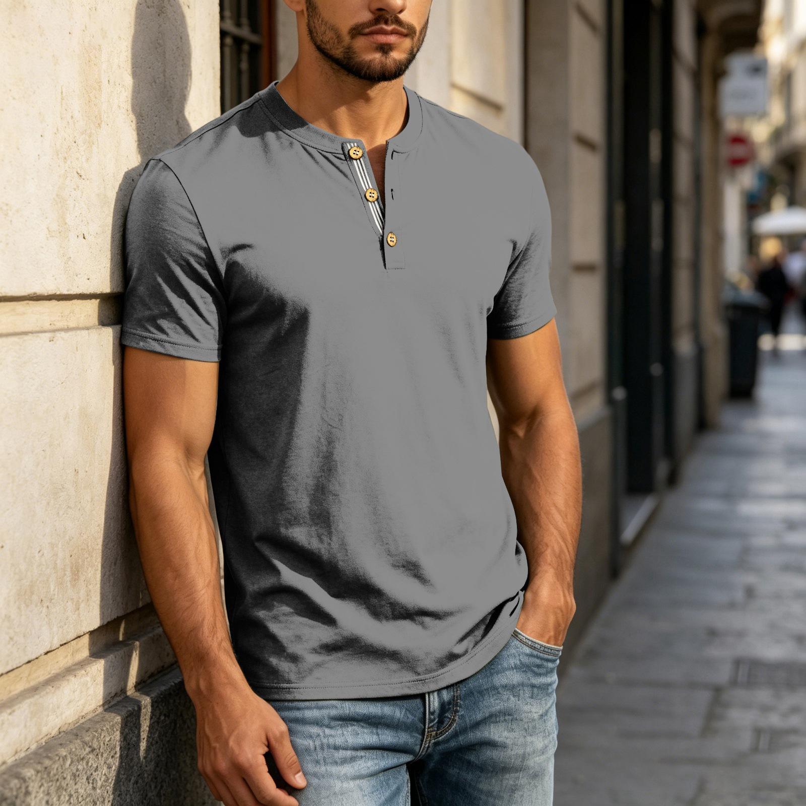 Men s Casual Short Sleeve Henley Shirt Lightweight Breathable Fabric Soft Texture Slim Fit Comfortable Design XXXL