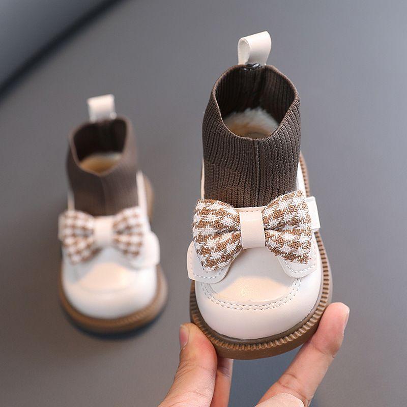 Baby Girl Boots Autumn and Winter Princess Shoes Baby Toddler Shoes Children Short Boots Girls Leather Shoes Velvet Cotton Shoes