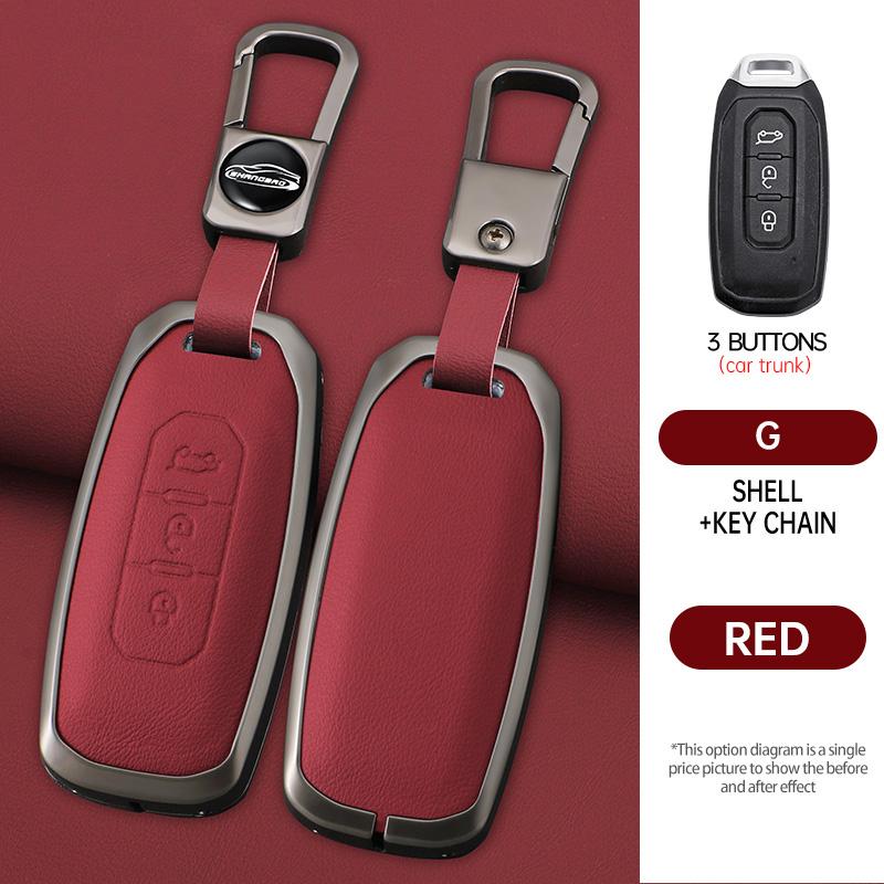 Interior Mouldings 3 Buttons Zinc Alloy Leather Car Key Case Cover Shell For Ford Territory 2019 - 2024 Protection Keychain Auto