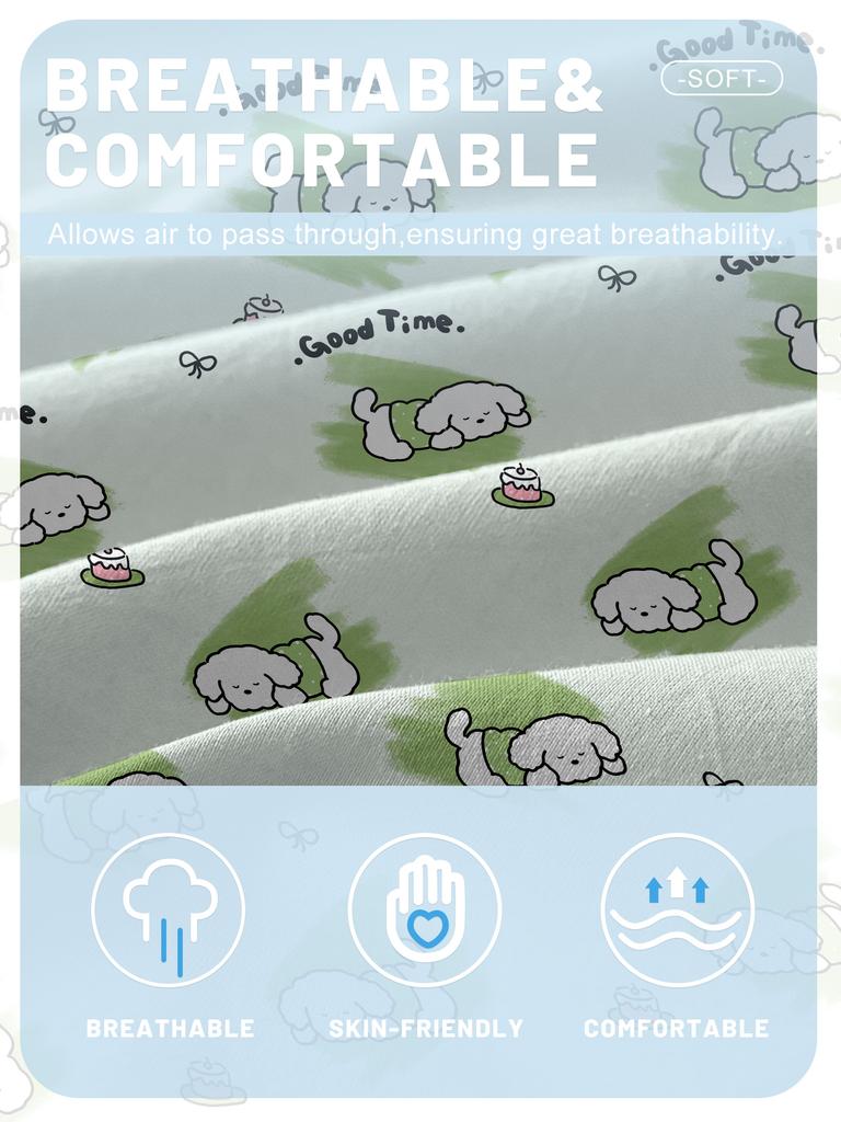 1 Cartoon Cute Animal Dog Printed Matte Fitted Sheet, Bedroom Printed Bed Cover, Bedding (Excluding Pillowcases)