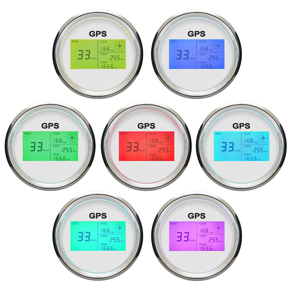 ELING 3 3/8" 85mm Digital GPS Speedometer LCD Speed Gauge Odometer Course Mileage Adjustable 7 Backlights for Boat Snowmobile Car Motorbike Truck