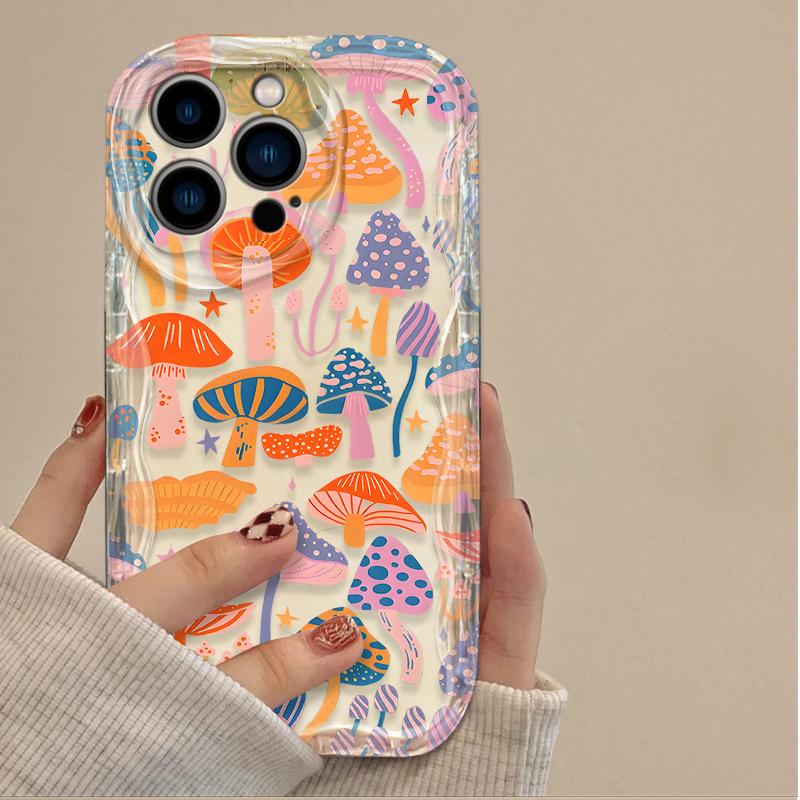 

Colorful Mushroom Flower Wave Phone Case For Samsung Galaxy S26 S24 S25 S23 Ultra S22 S21 S20 Plus FE A15 Cream Wavy-edge Cover Galaxy A35 5G