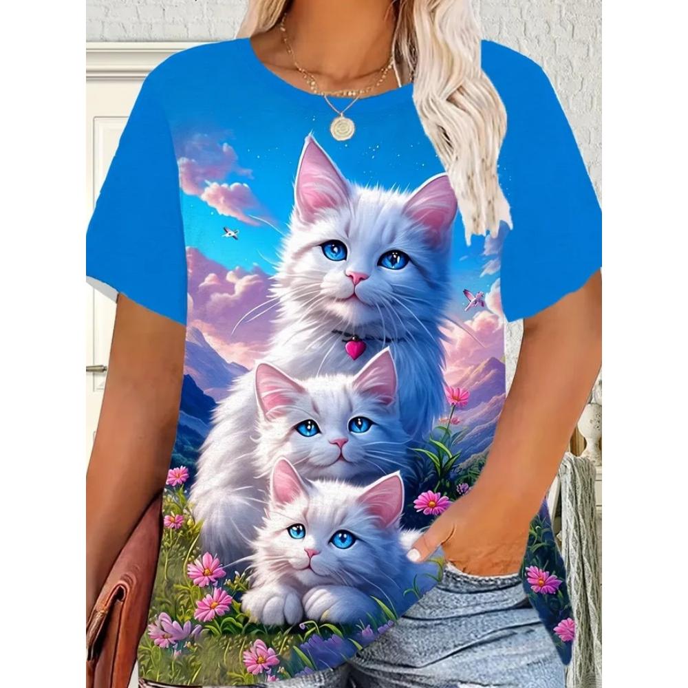Summer Women's T-shirt Creative Fun Animal 3D Printed Short Sleeved T-shirt Fashionable Comfortable Soft Breathable Large Loose T-shirt