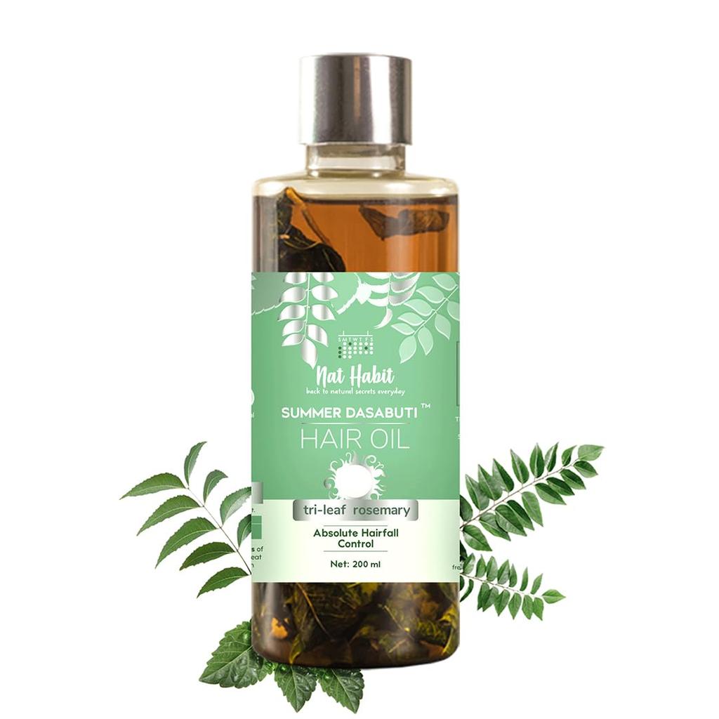 Nat Habit Tri-Leaf Rosemary Hair Oil For Hair Growth And Frizz Control With Natural Herbs For Men And Women 350g Bottle