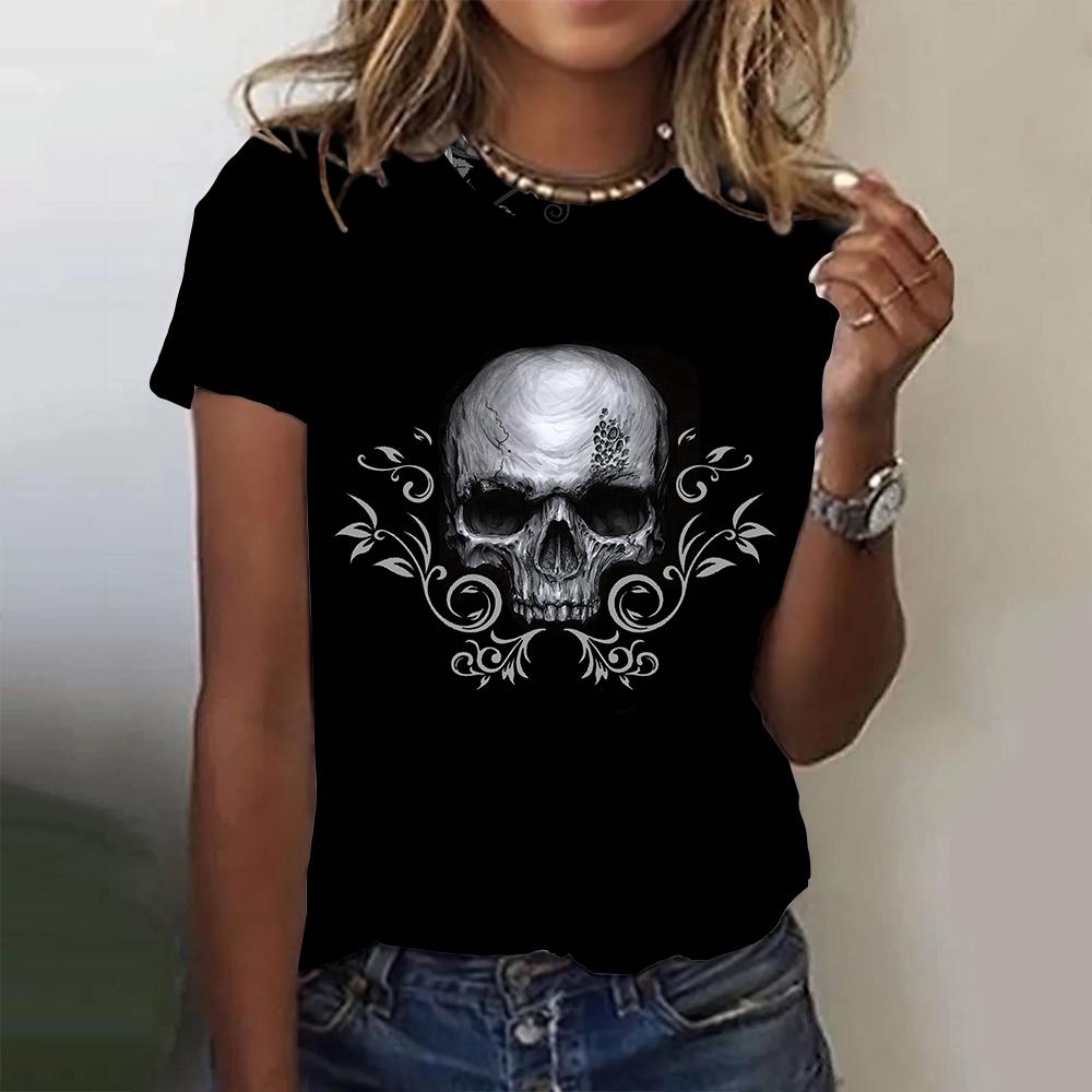 Fashion Women's T-shirts 3D Skulls Wings Print Short Sleeves Tees Summer Casual Trend Female Clothing Loose Tops Streetwear