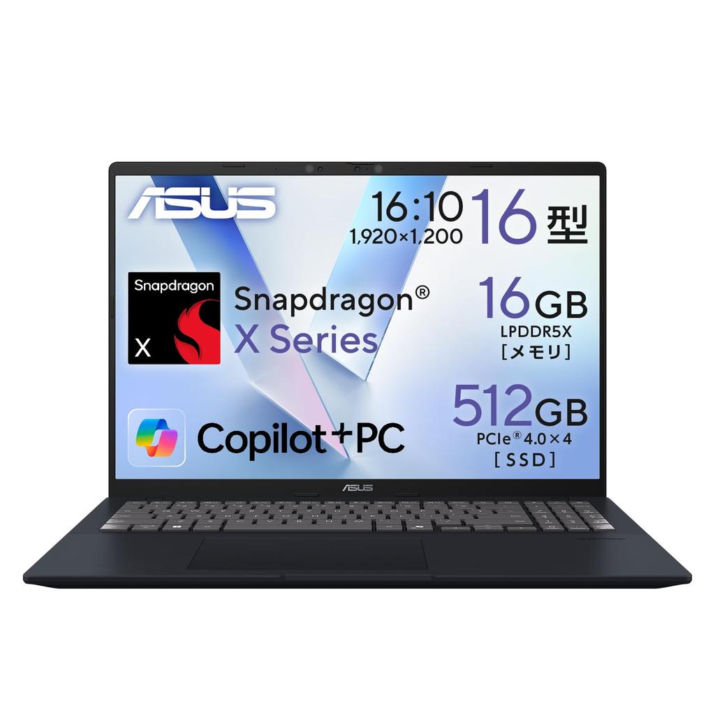 ASUS Vivobook 16 X1607QA Qualcomm Snapdragon X 16GB 512GB Windows Battery Power AI Quiet Laptop, 16-inch, X1-26-100 Processor, Memory, SSD, 11,