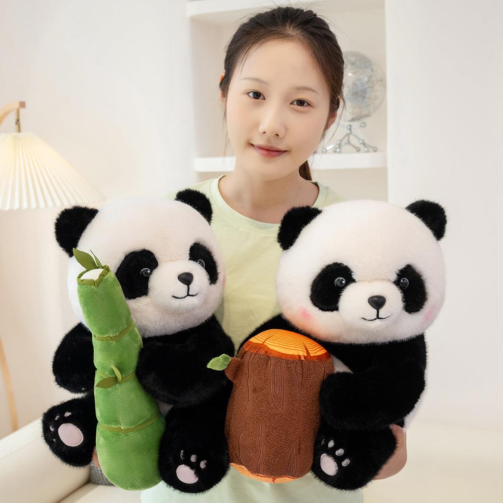 25/35CM Cartoon Panda Plush Pillow Holding Bamboo and Tree Stumps Lovely National Treasure Panda Toy Home Decoration Birthday