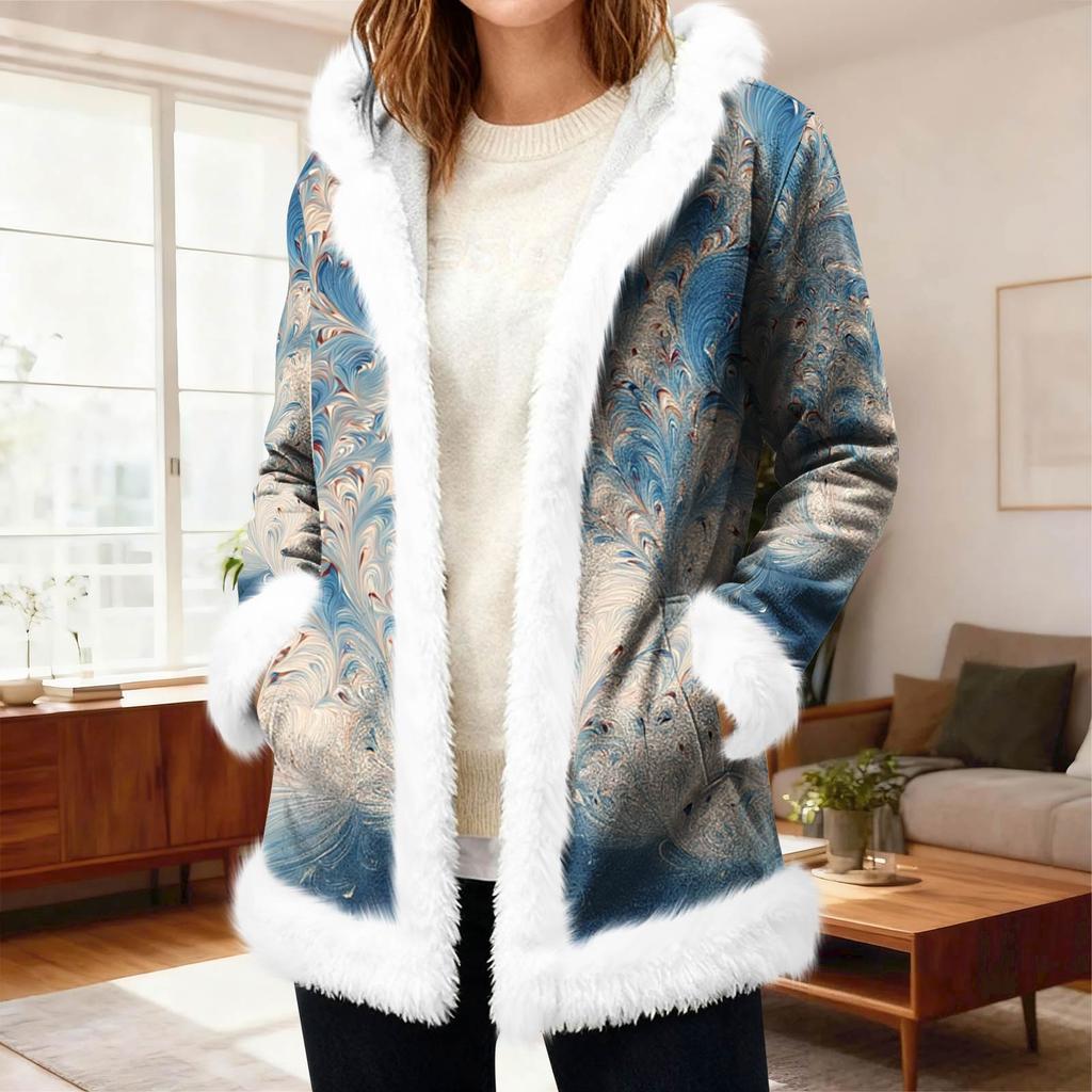 Lässiger Damen-Fleece-Kapuzen-Cardigan mit Taschen Warme Oberbekleidung