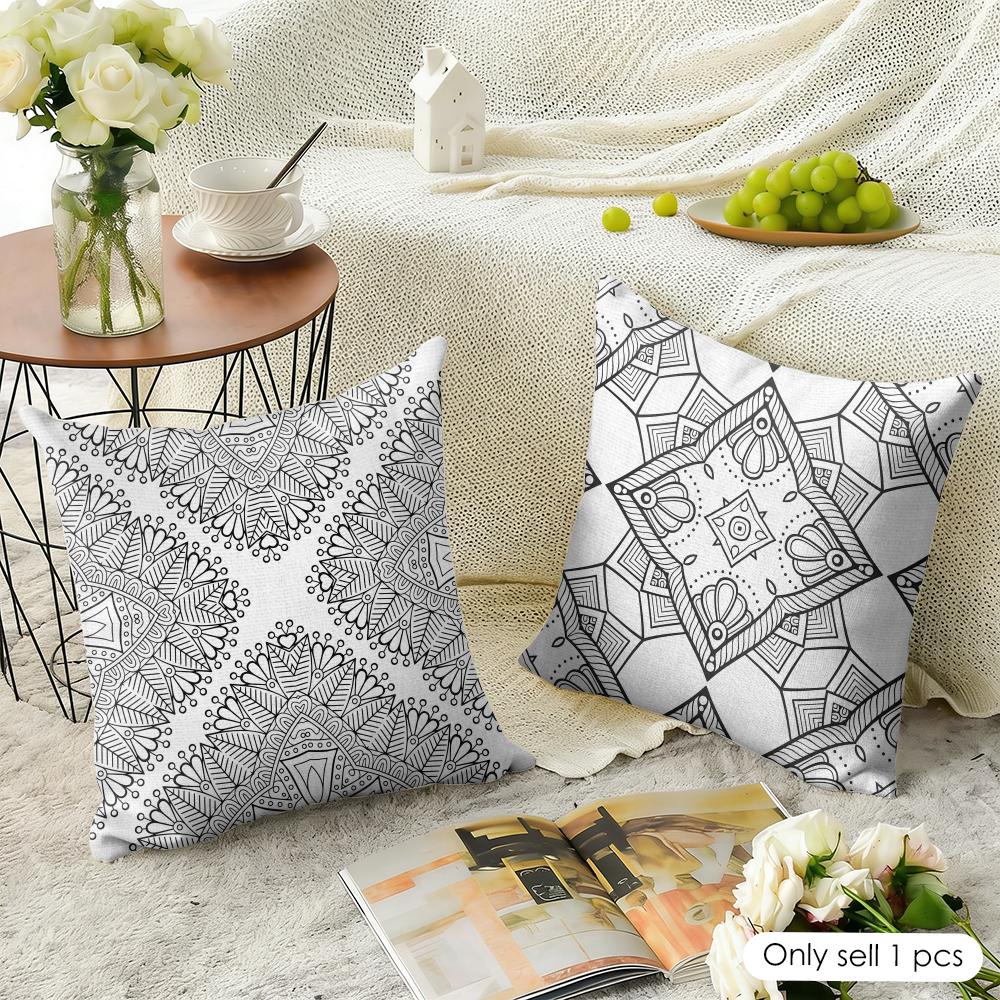 Gray Blend Pattern Cushion Cover Natural Linen Organic Fabric Double-Sided Printing Breathable Perfect For Home Decor