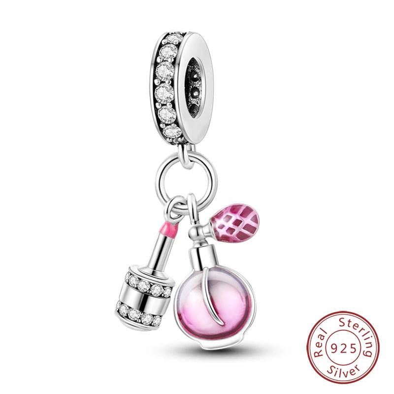 100% Copper Fashion Pink Princess Skirt Bag Lipstick Charms Beads Fit Qikaola Original Bracelets Diy Jewelry Gifts