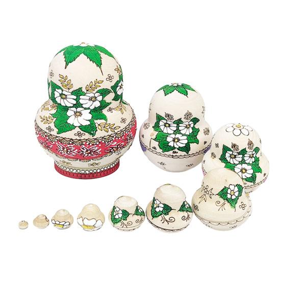 10Pcs/Set Vintage Russian Nesting Doll Handmade Wooden Matryoshka Doll 10 Layers Girl Stacking Toy Home Office Desktop Decoration Ornament