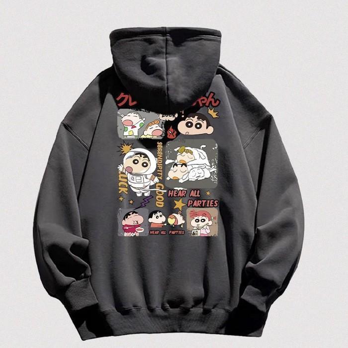 Korean version of cartoon crayon small hooded sweater women's autumn and winter models popular simple and loose trendy brand velvet jacket