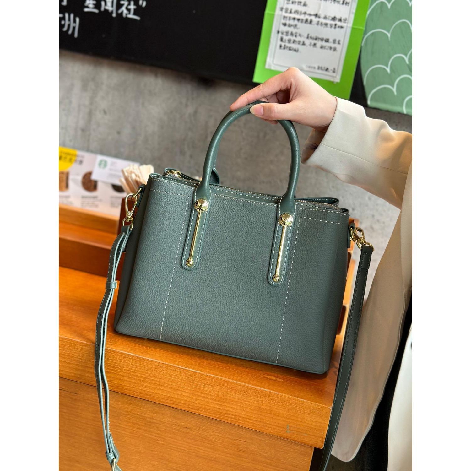 

Женская сумка на плечо из коровьей кожи большой вместимости, женская модная простая сумка-тоут, практичная сумка для поездок на работу, многосекционная