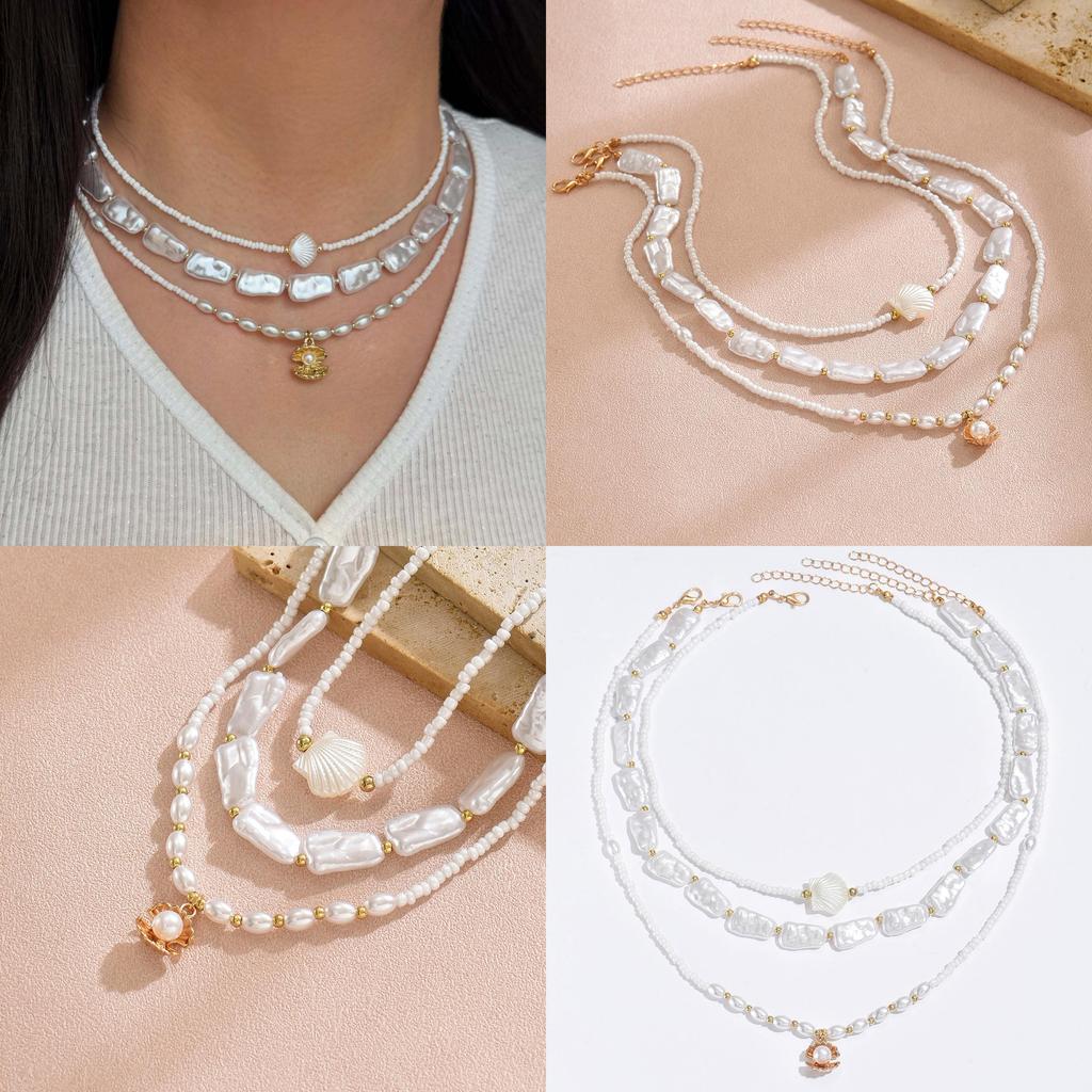 Pearl Shell Multilayer Necklace With Handmade Design For Women